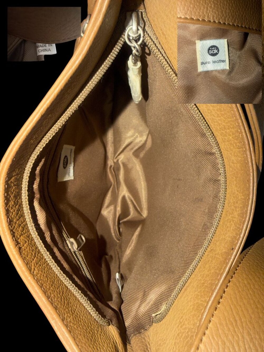 The Sak Slim Pack Brown Leather Shoulder Bag + Essential Crochet Zipper Pouch NW - Picture 7 of 10